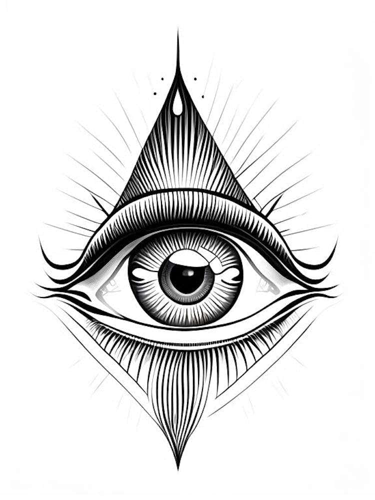 Intuition, Symbol, Third Eye Simple Black & White Illustration 3