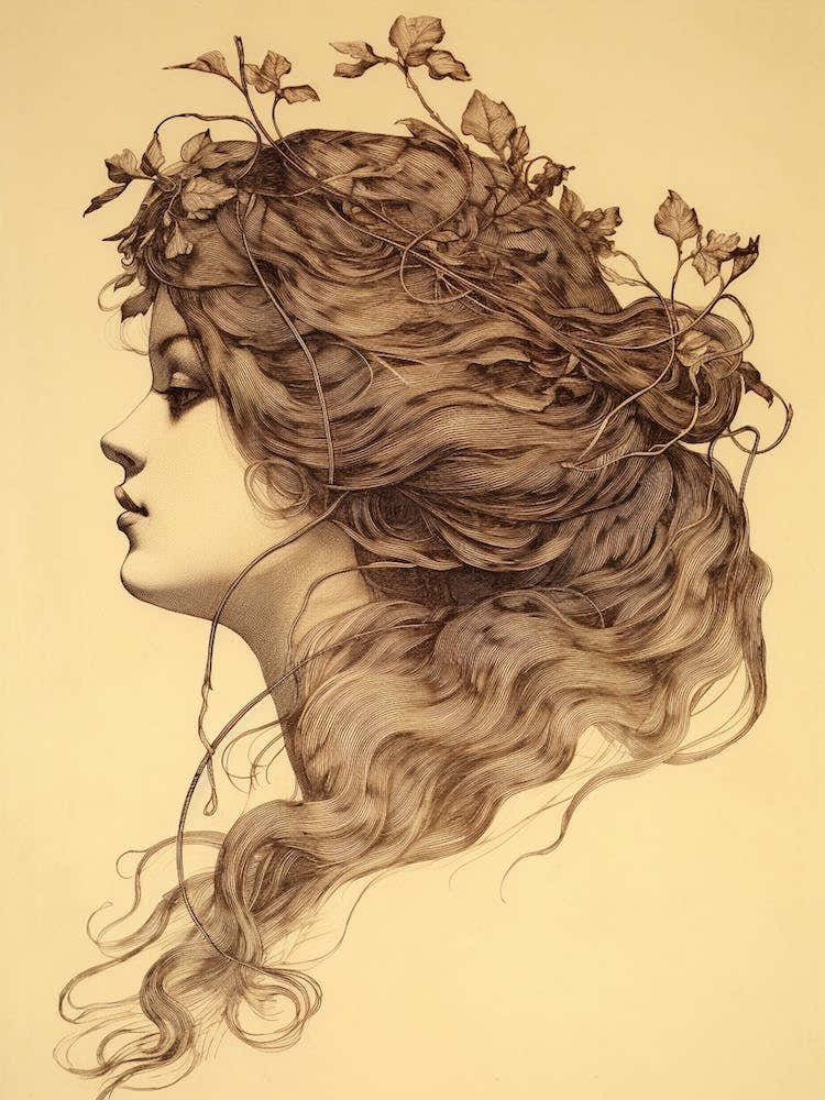 Vintage Sepia Nymph Drawing 3