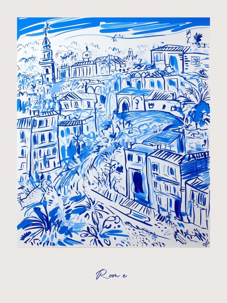 Rome Italy Blue Drawing Poster