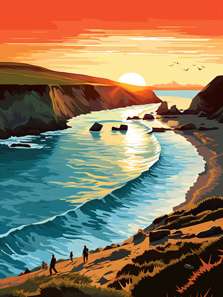 Lulworth Cove Beach Dorset At Sunset, Vibrant Painting 4