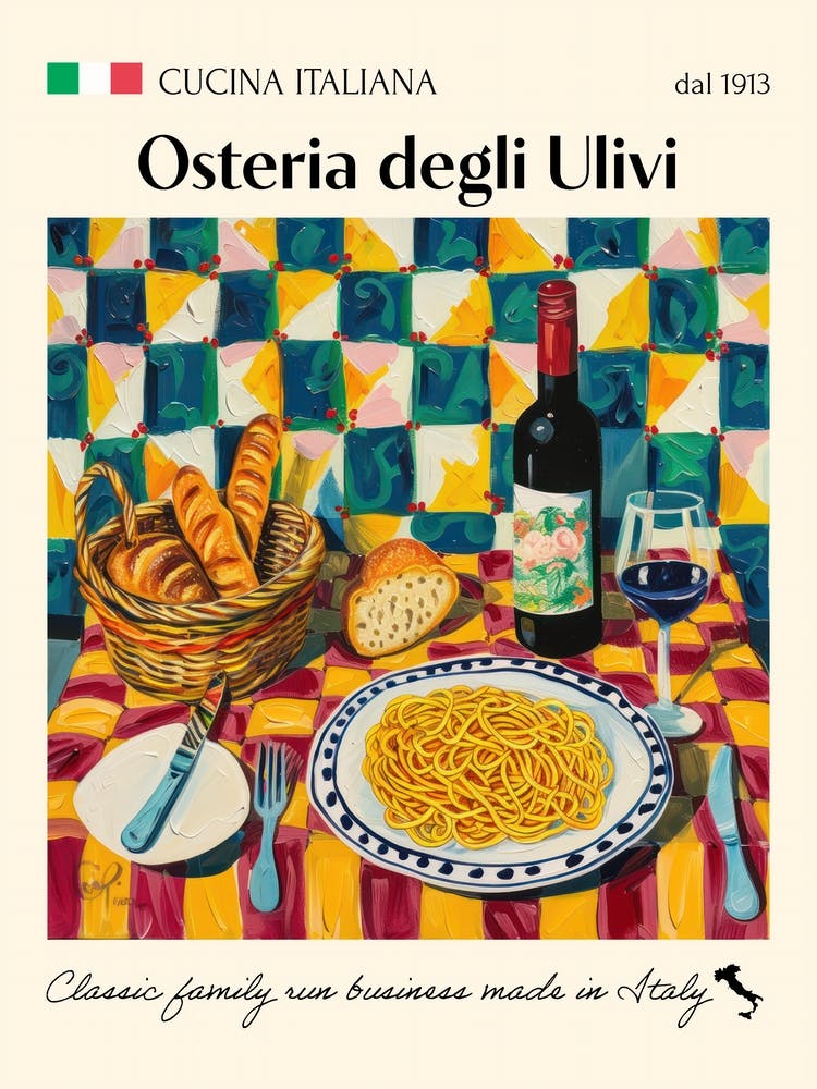 Osteria Degli Ulivi Trattoria Italian Poster Food Kitchen