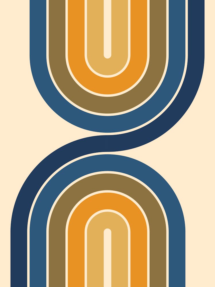 Midcentury Modern Retro Classy Arch Abstract Navy Blue And Sage Orange 01