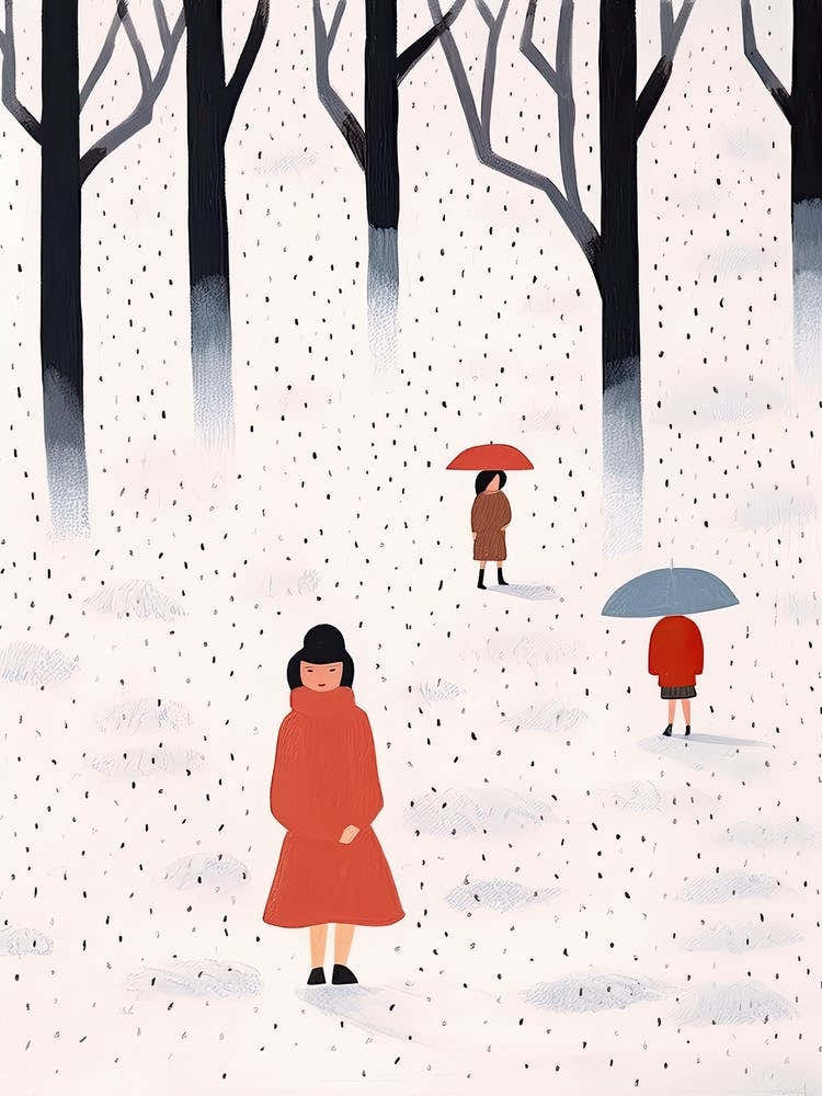 Winter Snow Scene, Tiny People And Illustration 4