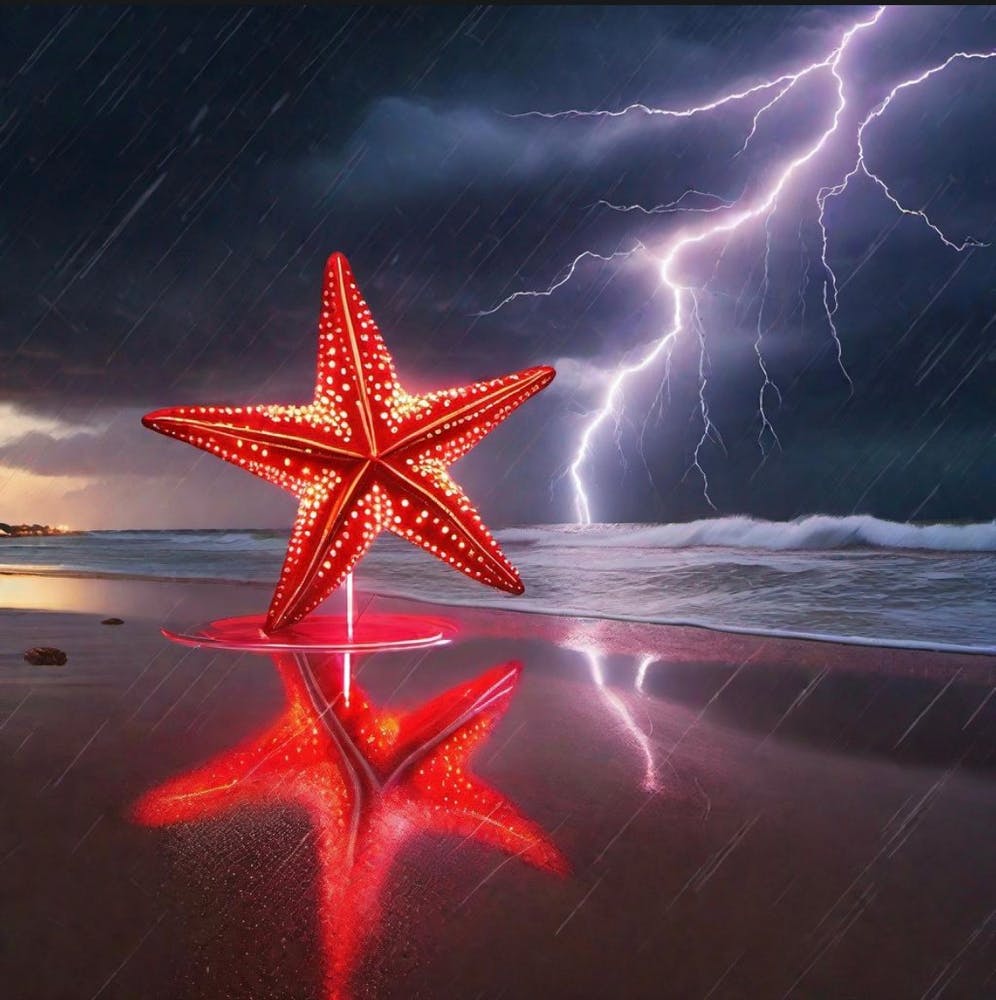 Stormy Sea with red starfish