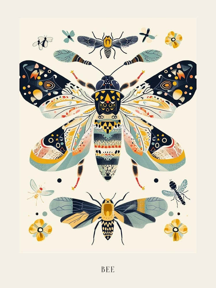 Colourful Insect Illustration Bee 3 Poster