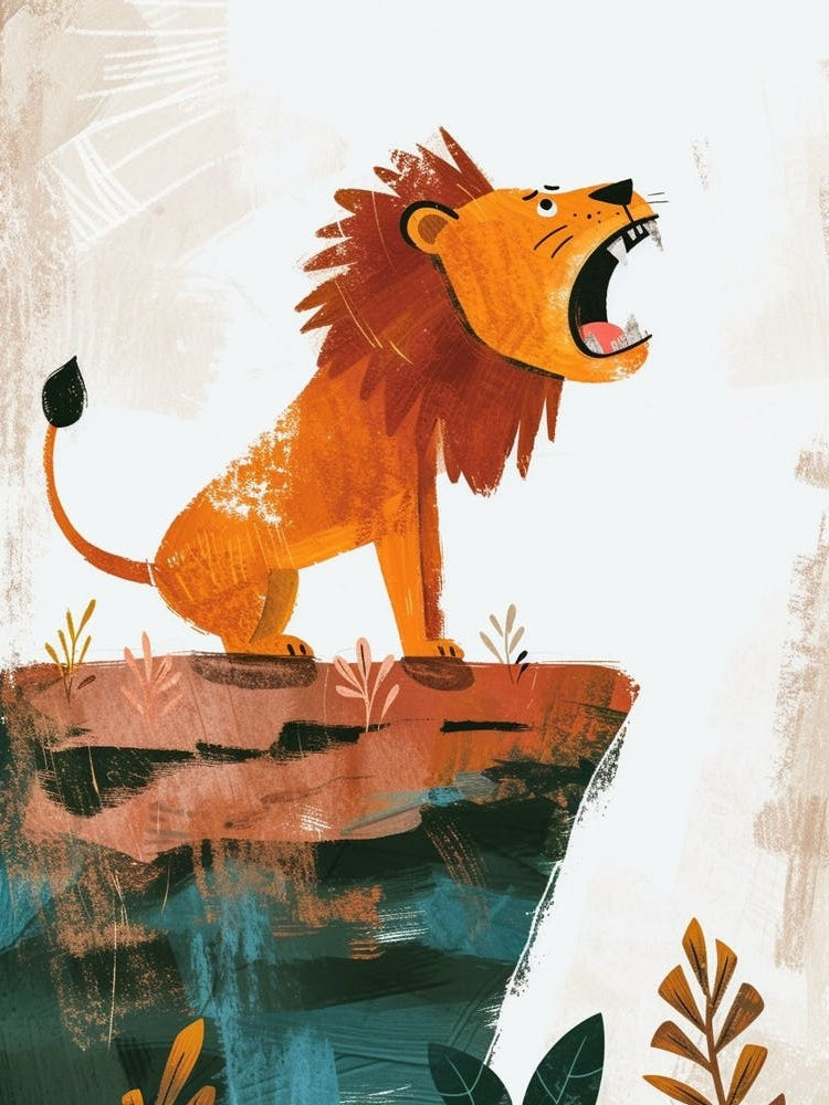 African Lion Roaring On A Cliff Clipart 3