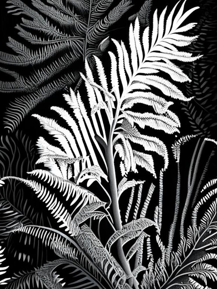 Huperzia Fern Linocut
