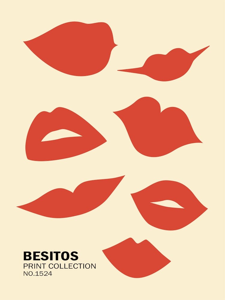 Red lips, Kisses art print, Retro poster, Exhibition