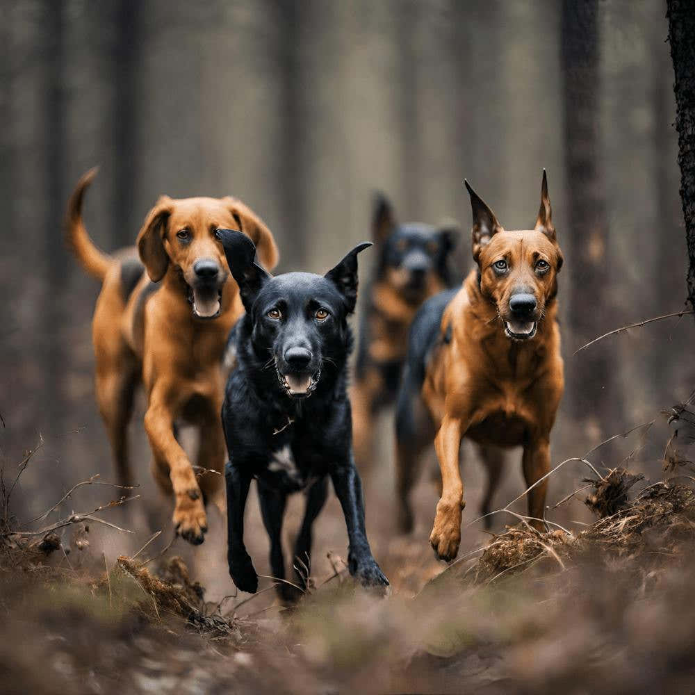 Dogs Running In The Woods 1