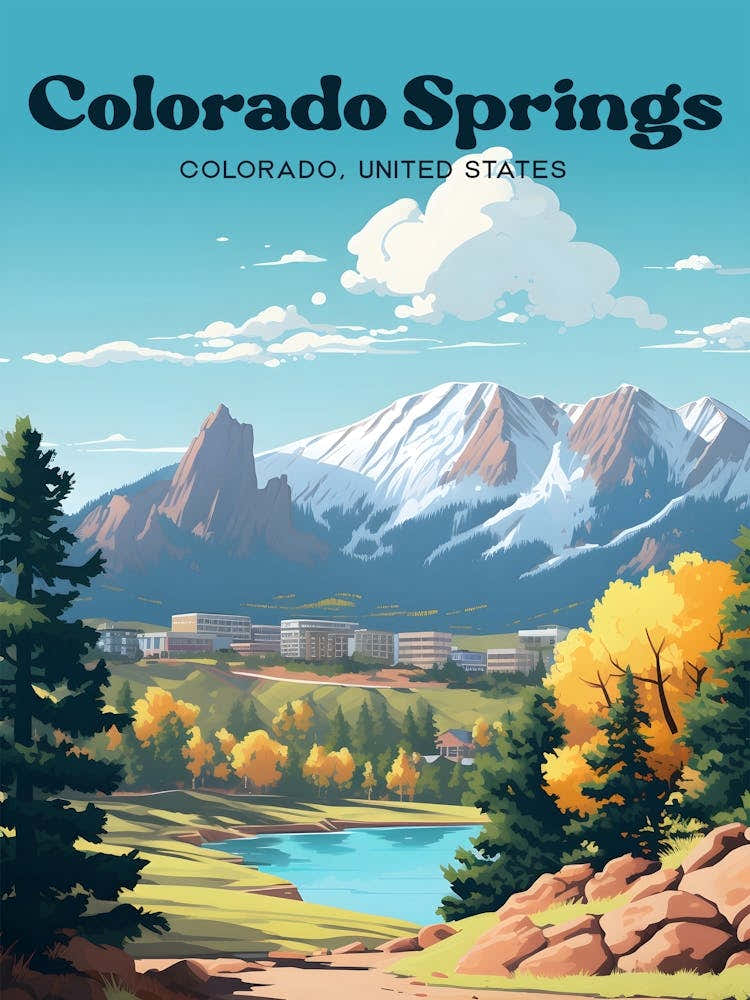 Colorado Springs United States Mountain Travel Art Illustration