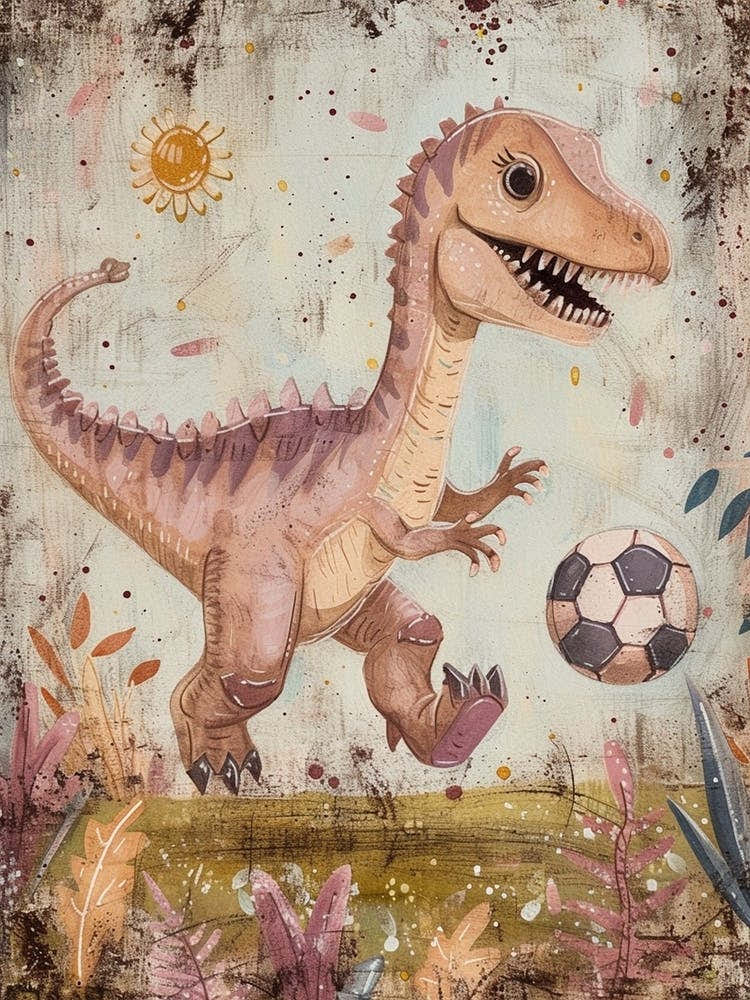 Dinosaur Playing Football Brushstrokes 3