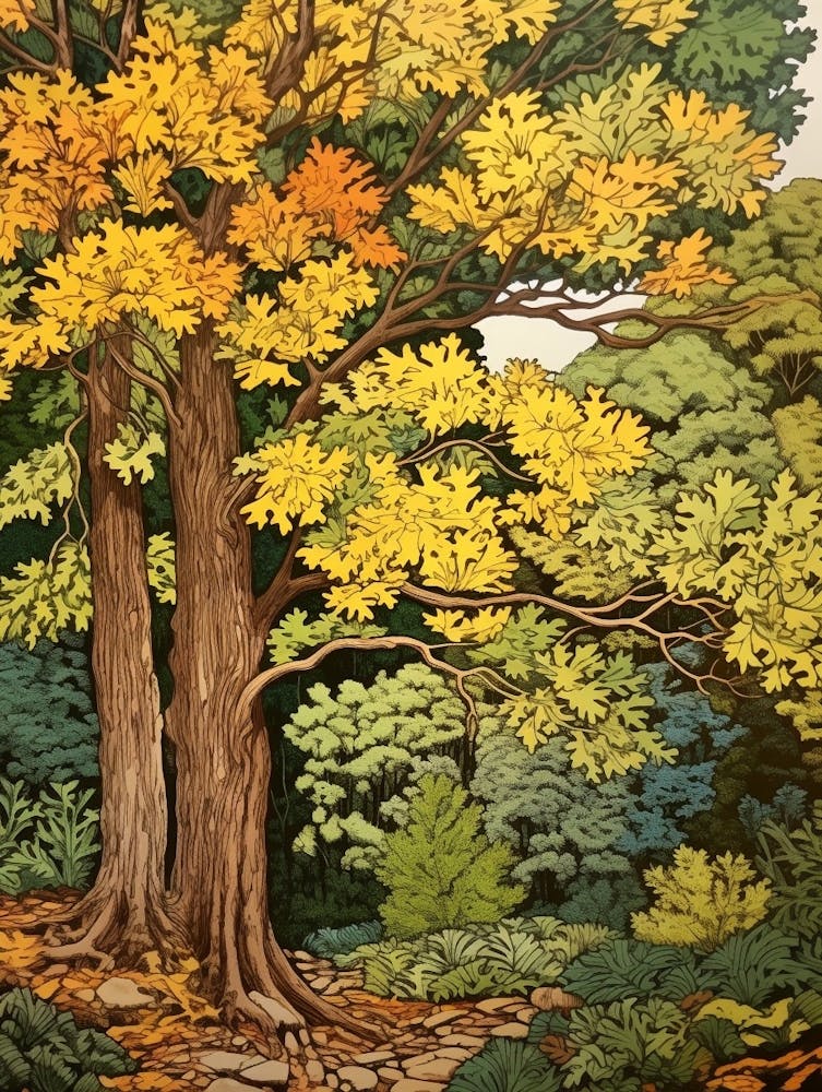 Hickory 2 Vintage Autumn Tree Print