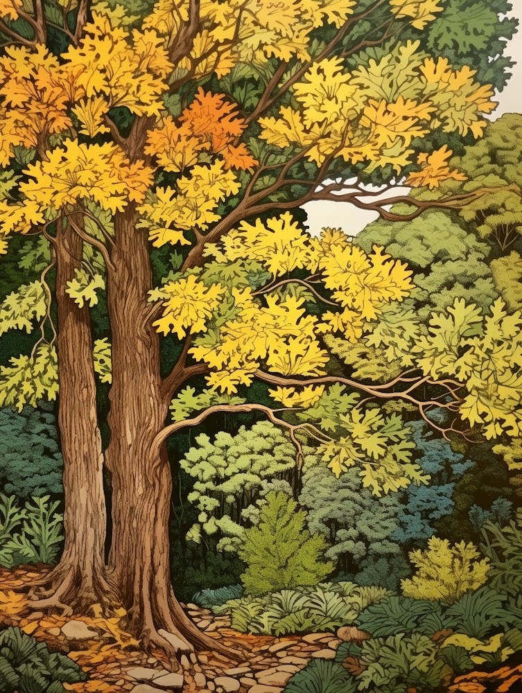Hickory 2 Vintage Autumn Tree Print