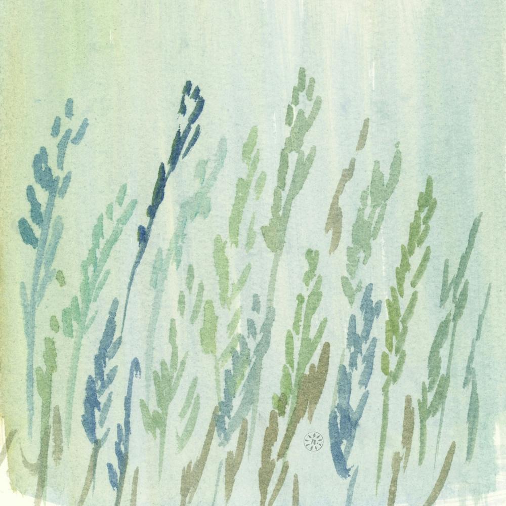 Summer Field - abstract light green square watercolor hand painted nature greenery