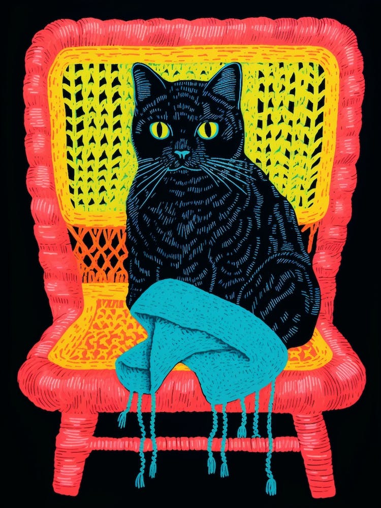 Cat On Crochet Neon Chair 2