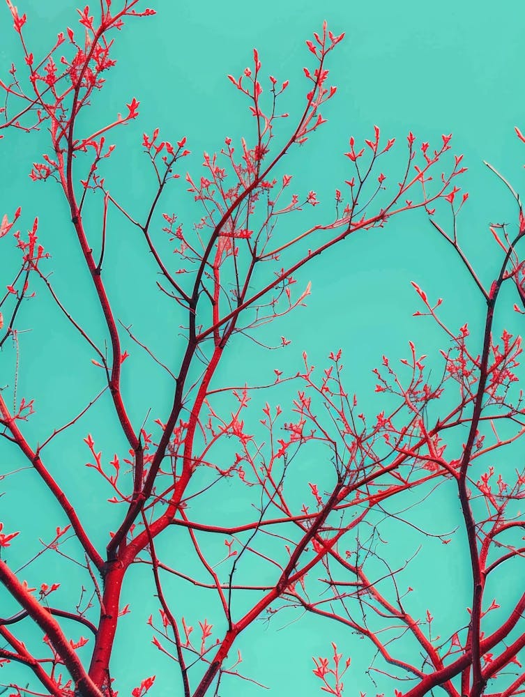 Red Branches Against A Turquoise Sky