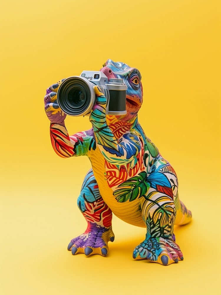 Patterned Toy Dinosaur Taking A Photo