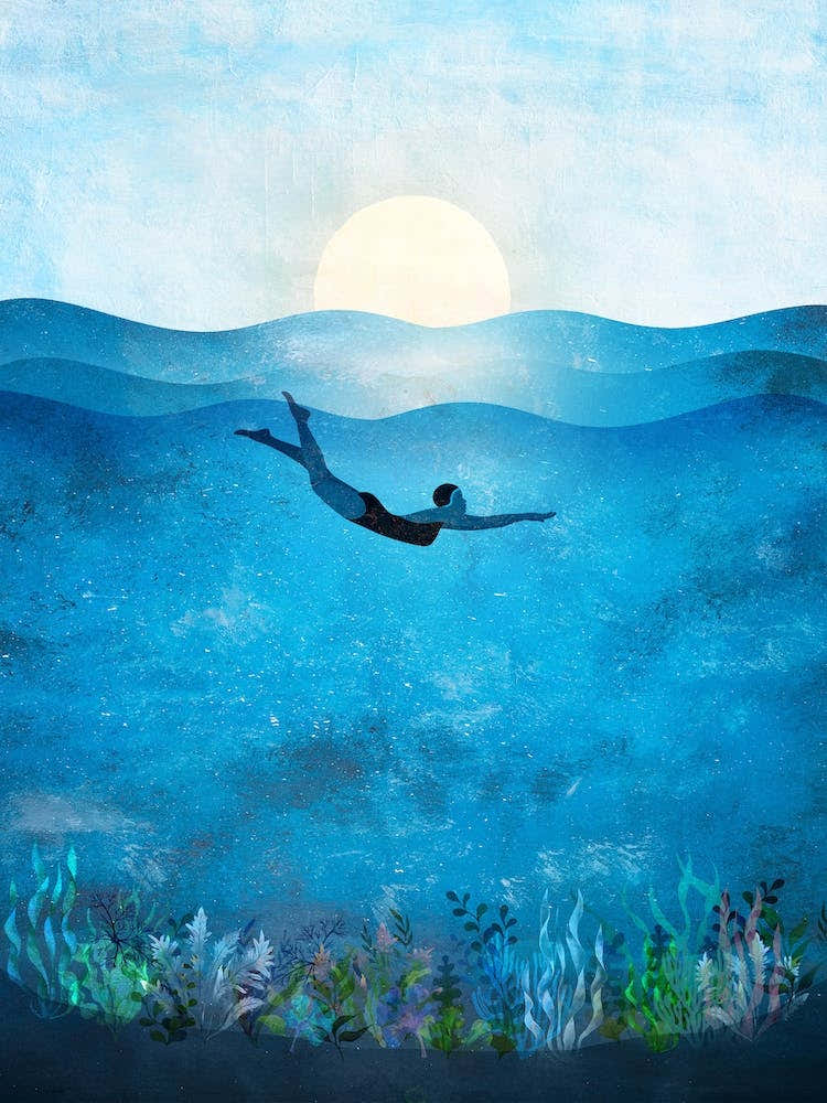 Underwater Woman Swimming In The Sea