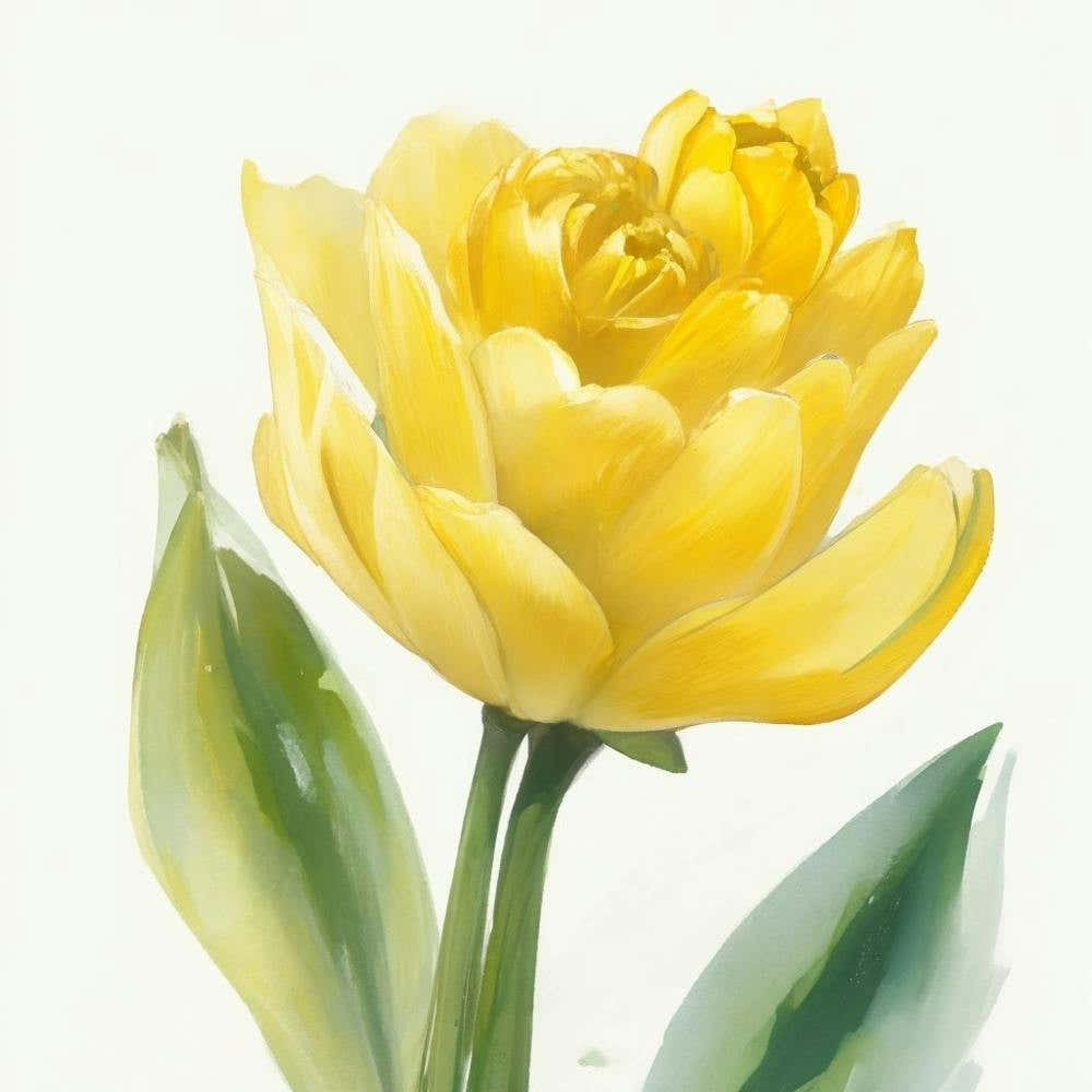 Yellow Tulip Rose Painted In Watercolor 1