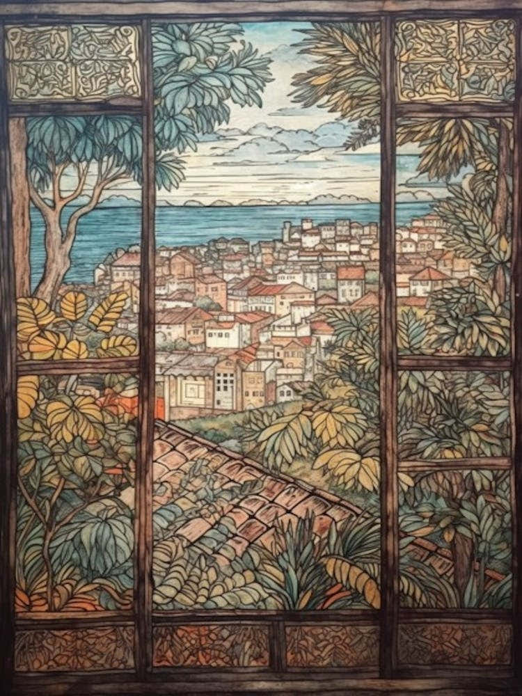 A Window View Of Havana In The Style Of Art Nouveau 2