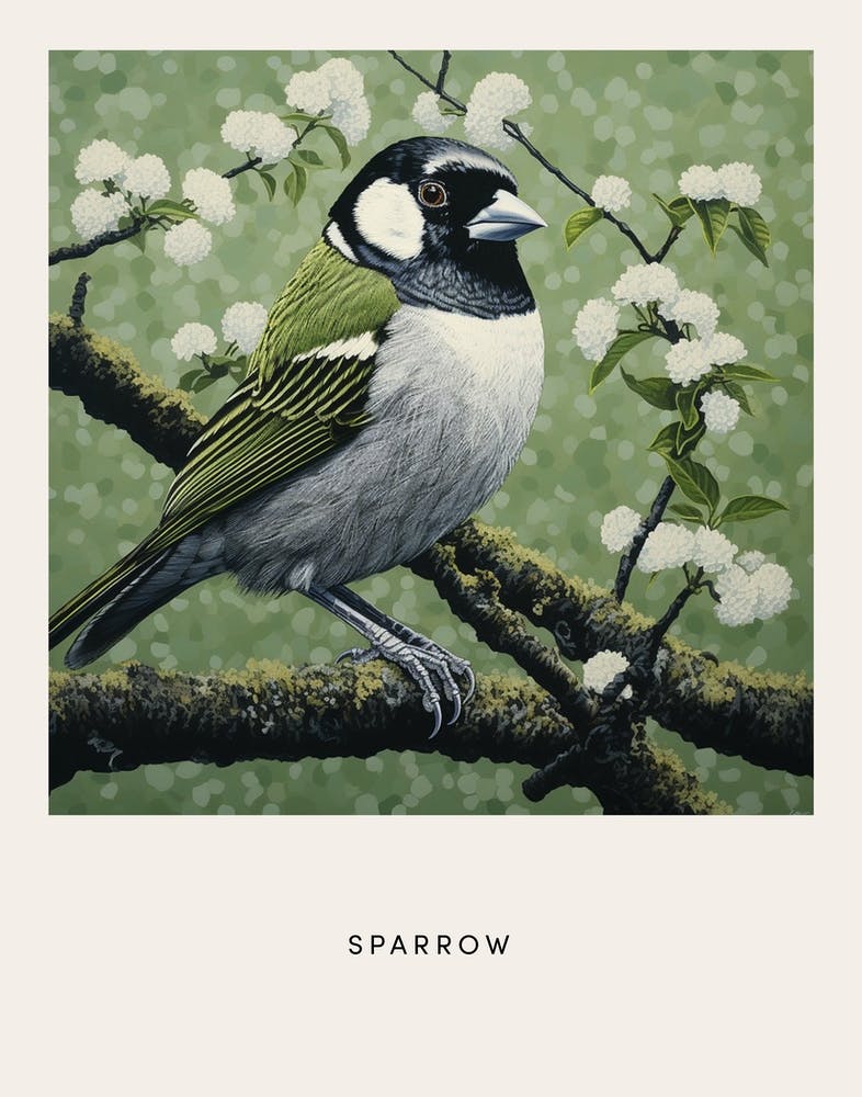 Ohara Koson Inspired Bird Painting Sparrow 2 Poster