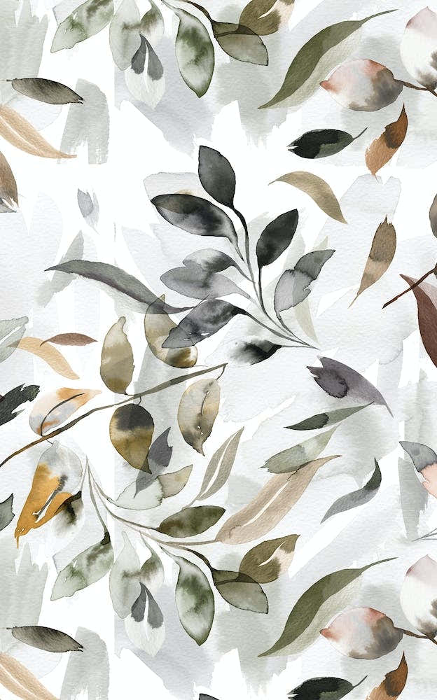 Watercolour Leaves Neutral Gray