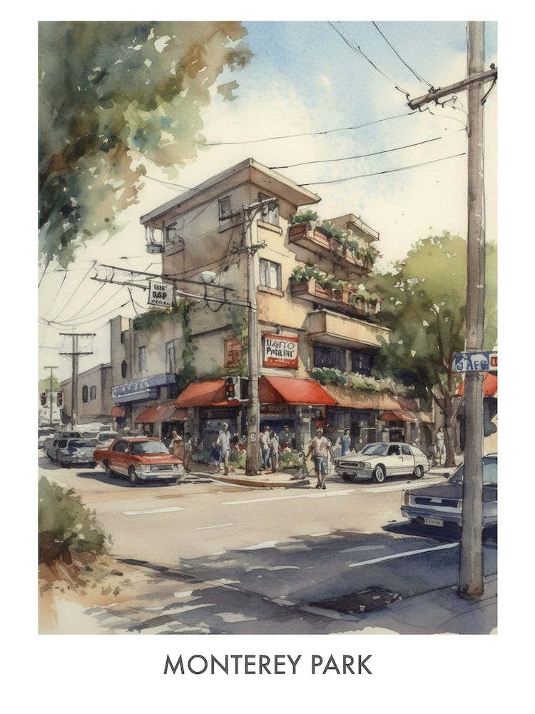 Monterey Park Watercolor 3travel Poster