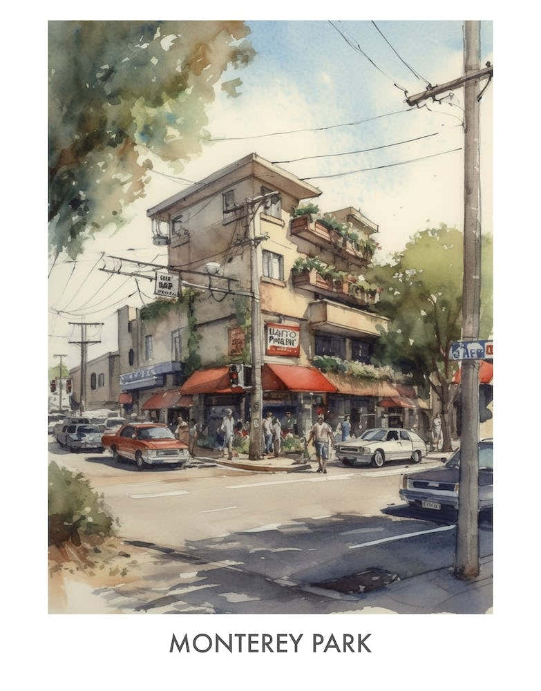 Monterey Park Watercolor 3travel Poster