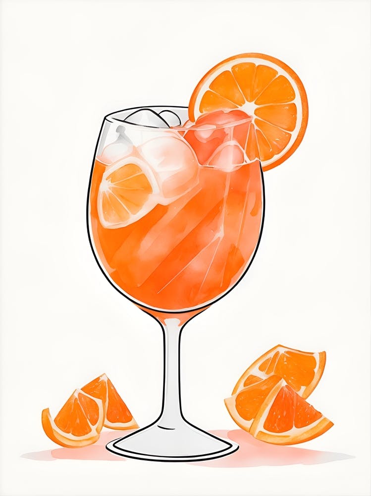 Aperol With Ice And Orange Watercolor Vertical Composition 39
