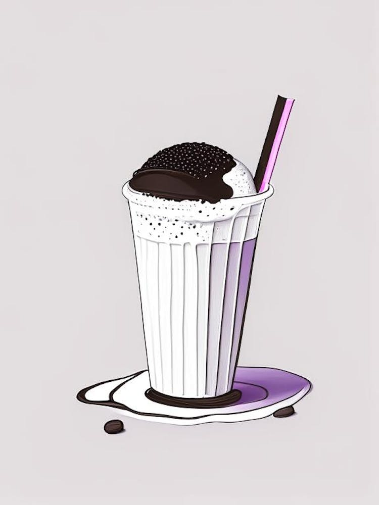 Oreo Milkshake Dairy Food Minimal Line Drawing