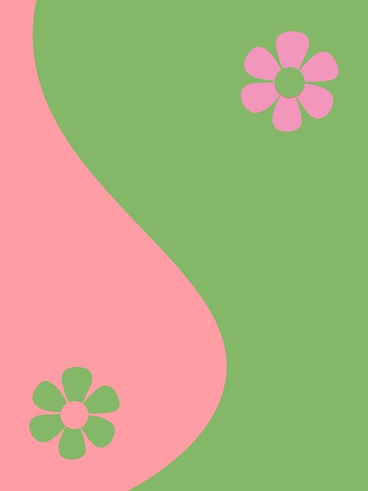 Yin & Yang Retro Abstract Flower Pink And Green