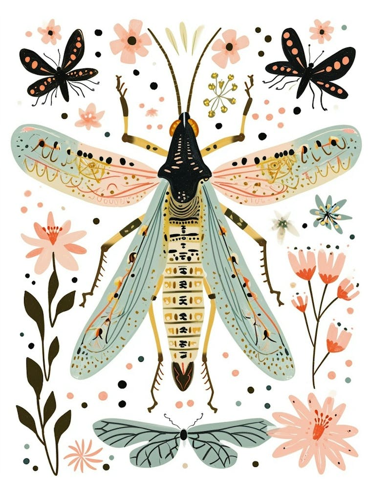 Colourful Insect Illustration Grasshopper 9
