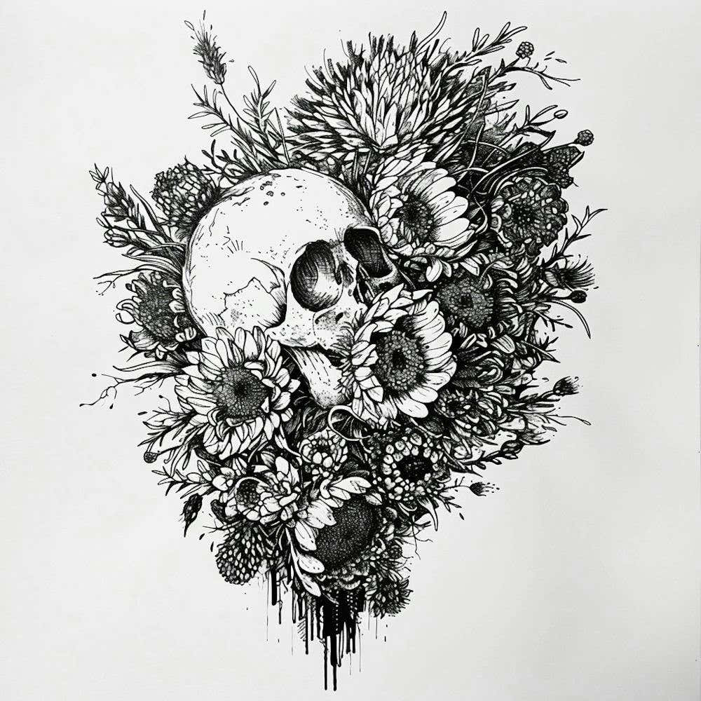 Skull And Flowers