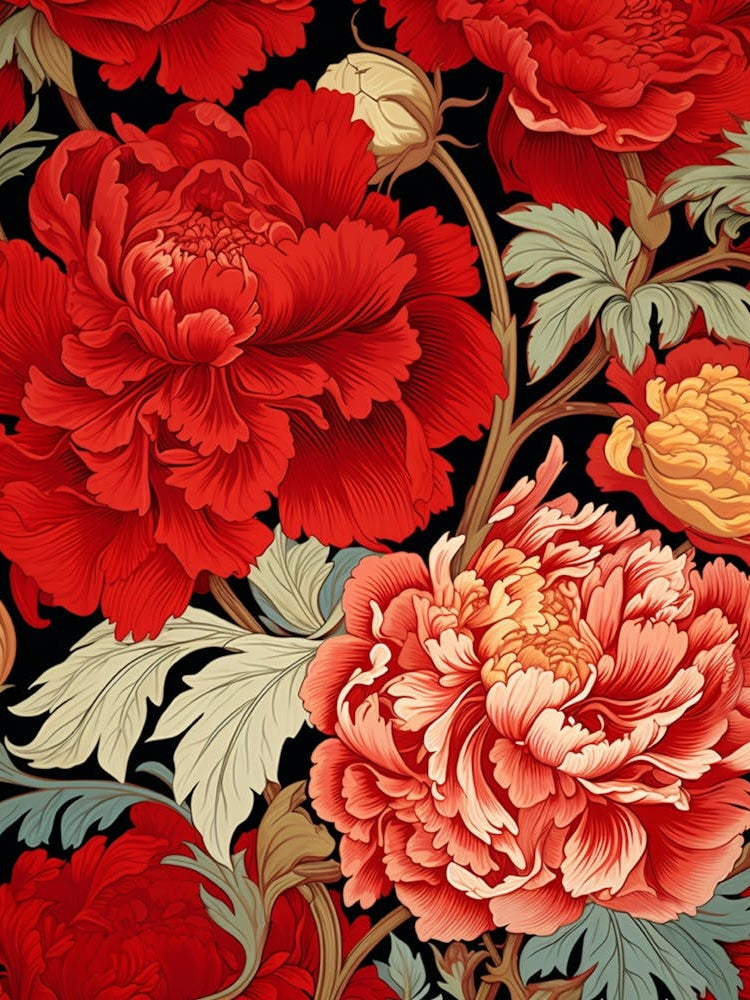 Peony Flowers On Black Background