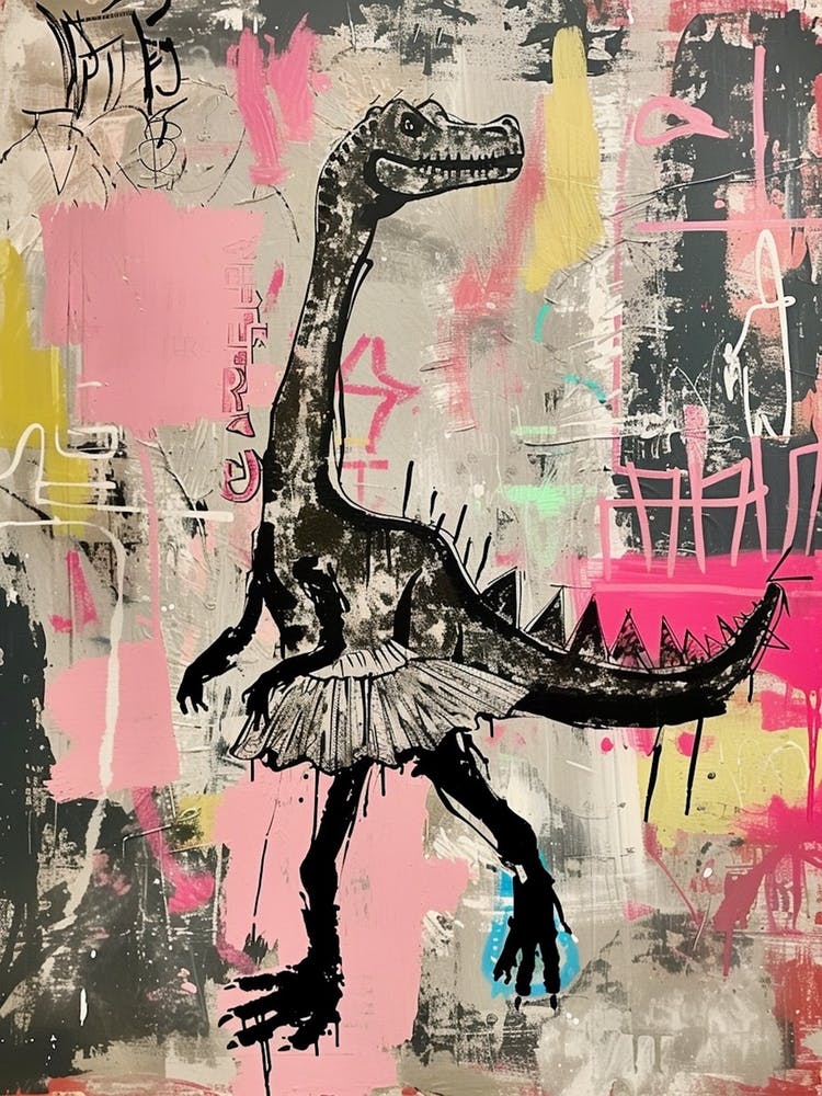 Dinosaur Dancing In A Tutu Pink Graffiti Brushstroke 1