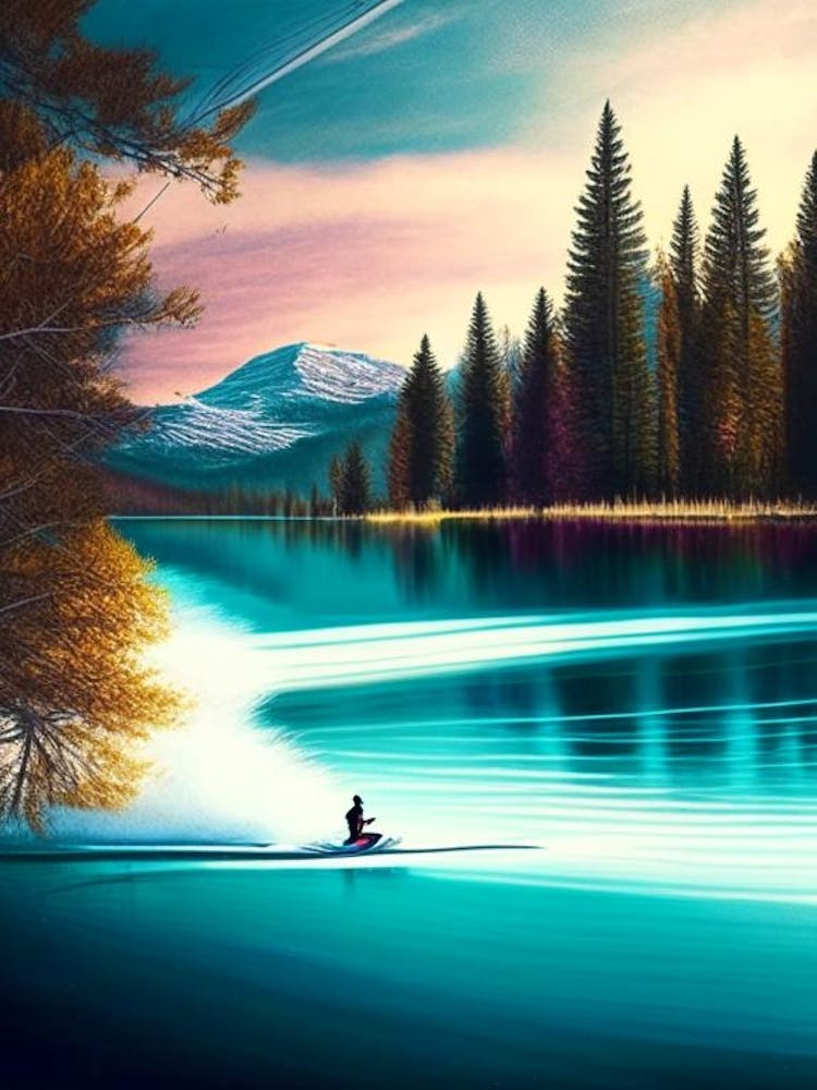 Waterskiing On Lake Waterscapes Waterscape Crayon 1