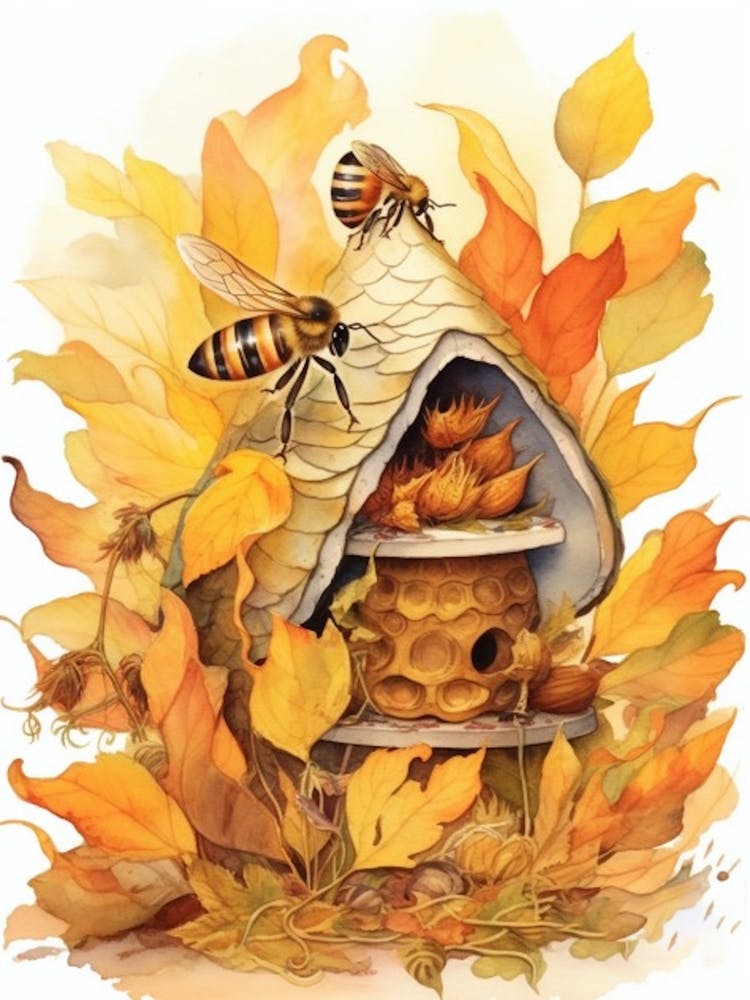 Western Honey Bee Beehive Watercolour Illustration 3