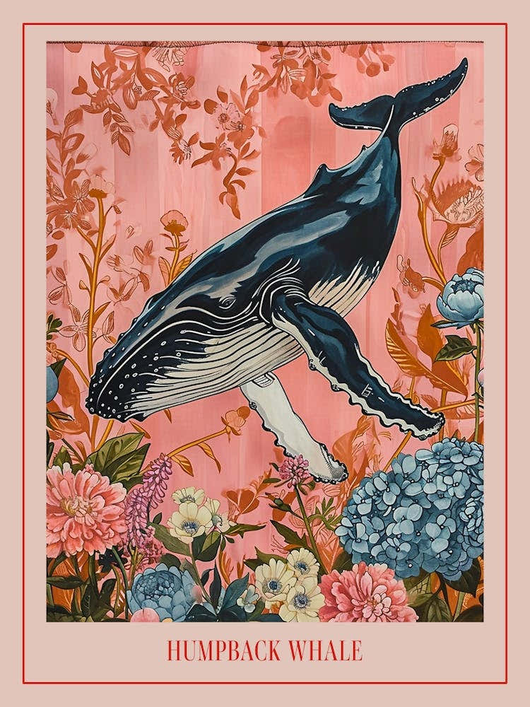 Floral Animal Painting Humpback Whale 2 Poster