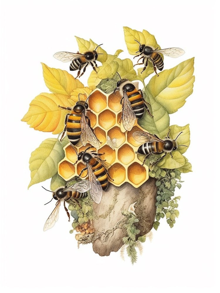 Ashy Cuckoo Bee Beehive Watercolour Illustration 1