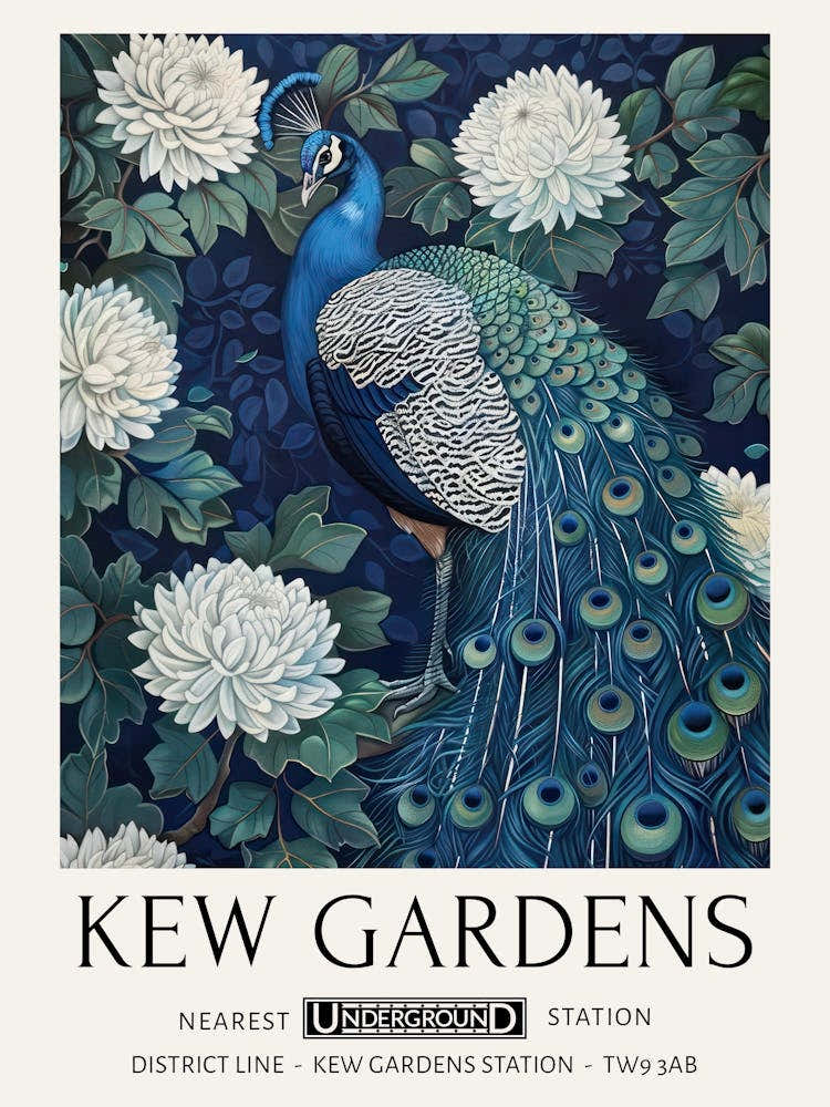 William Morris Print Peacock Kew Gardens Print Botanical Vintage Floral London