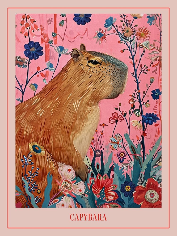 Floral Animal Painting Capybara 1 Poster