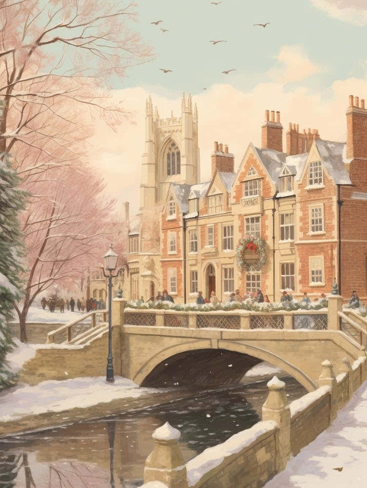 Vintage Winter Illustration Cambridge United Kingdom 1