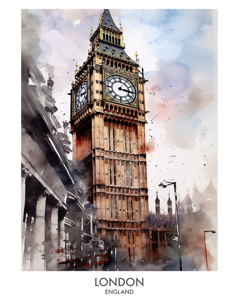 London 1 Watercolour Travel Poster