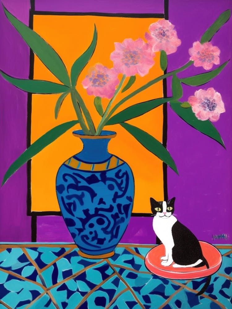 A Painting Of A Still Life Of A Bird Of Paradise With A Cat In The Style Of Matisse 3