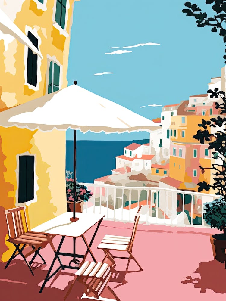 Positano, Italy, Flat Pastels Tones Illustration 1