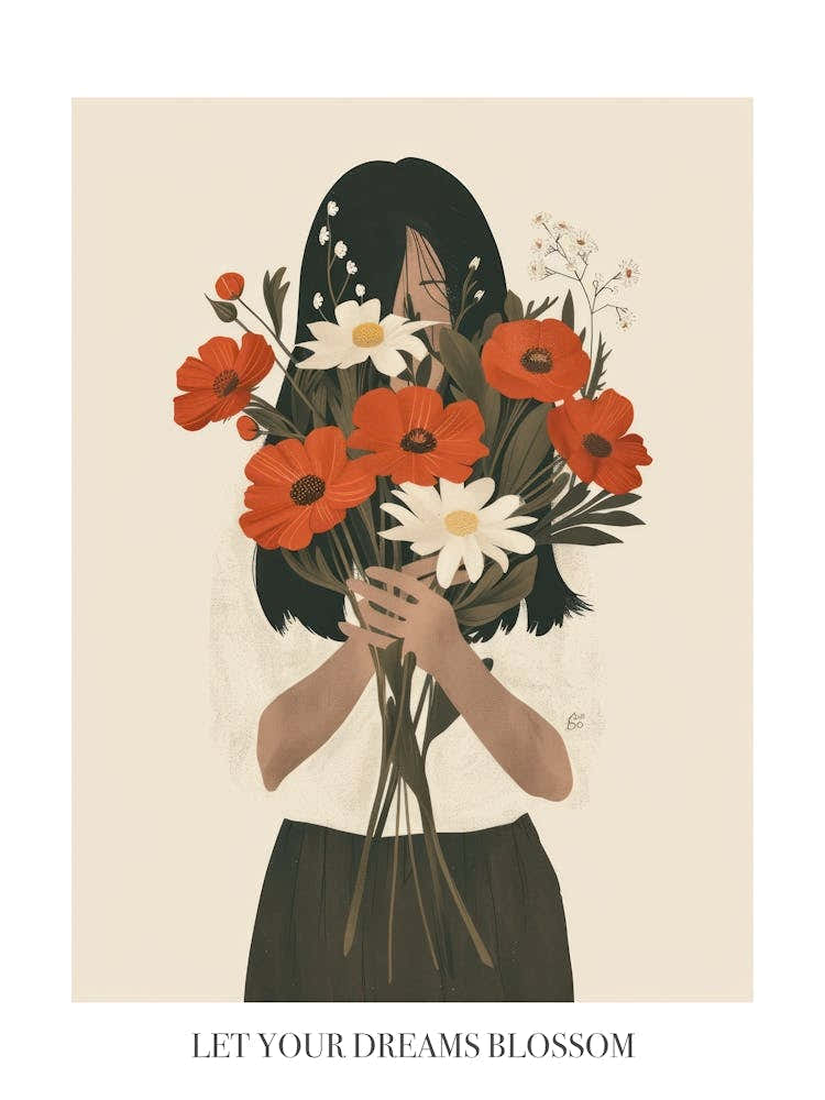 Let Your Dreams Blossom Poster Spring Girl With Red Flowers 4