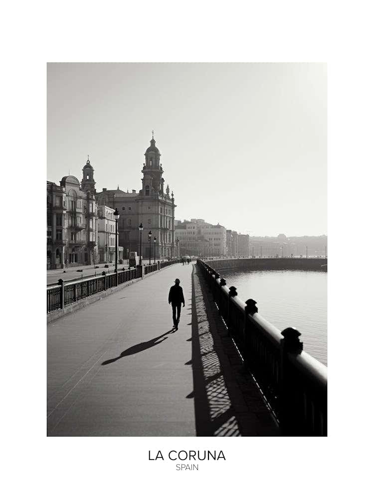 Poster Of La Coruna, Spain, Black And White Analogue Photography 2
