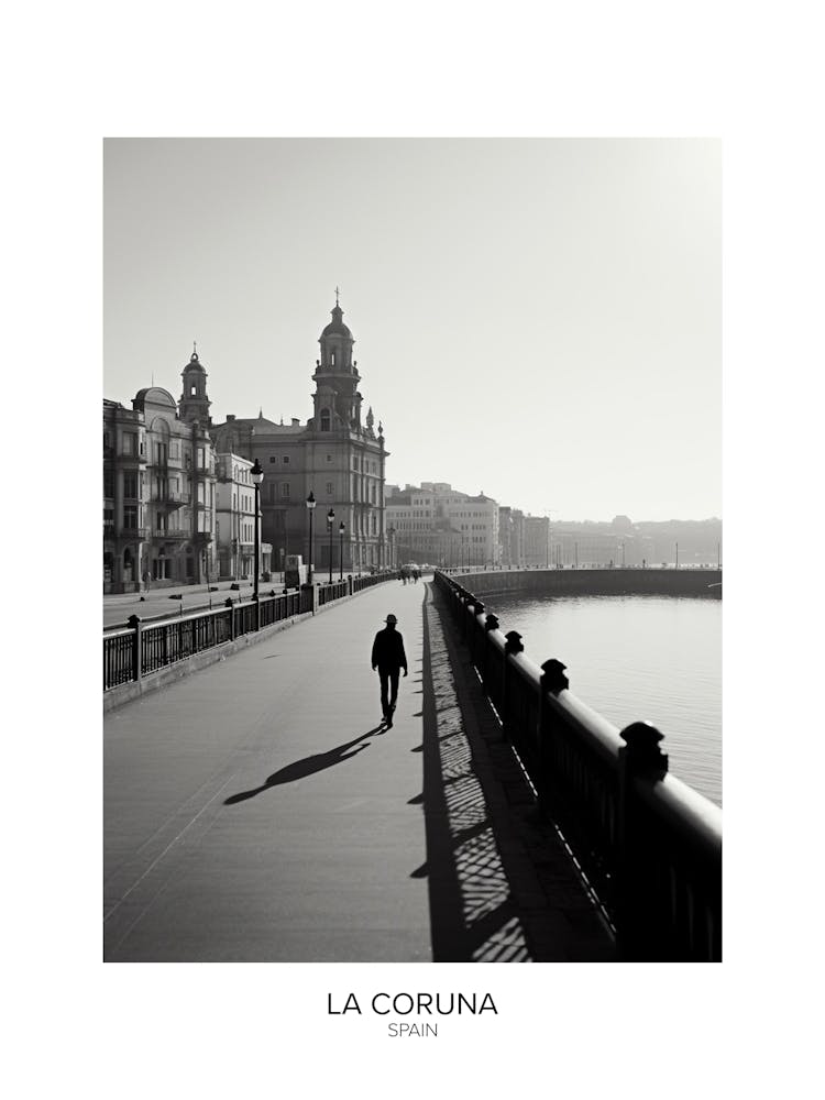 Poster Of La Coruna, Spain, Black And White Analogue Photography 2