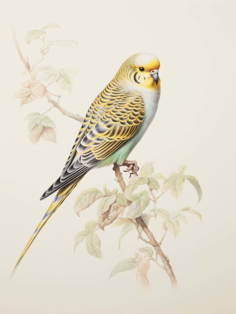 Vintage Bird Drawing Budgerigar 3