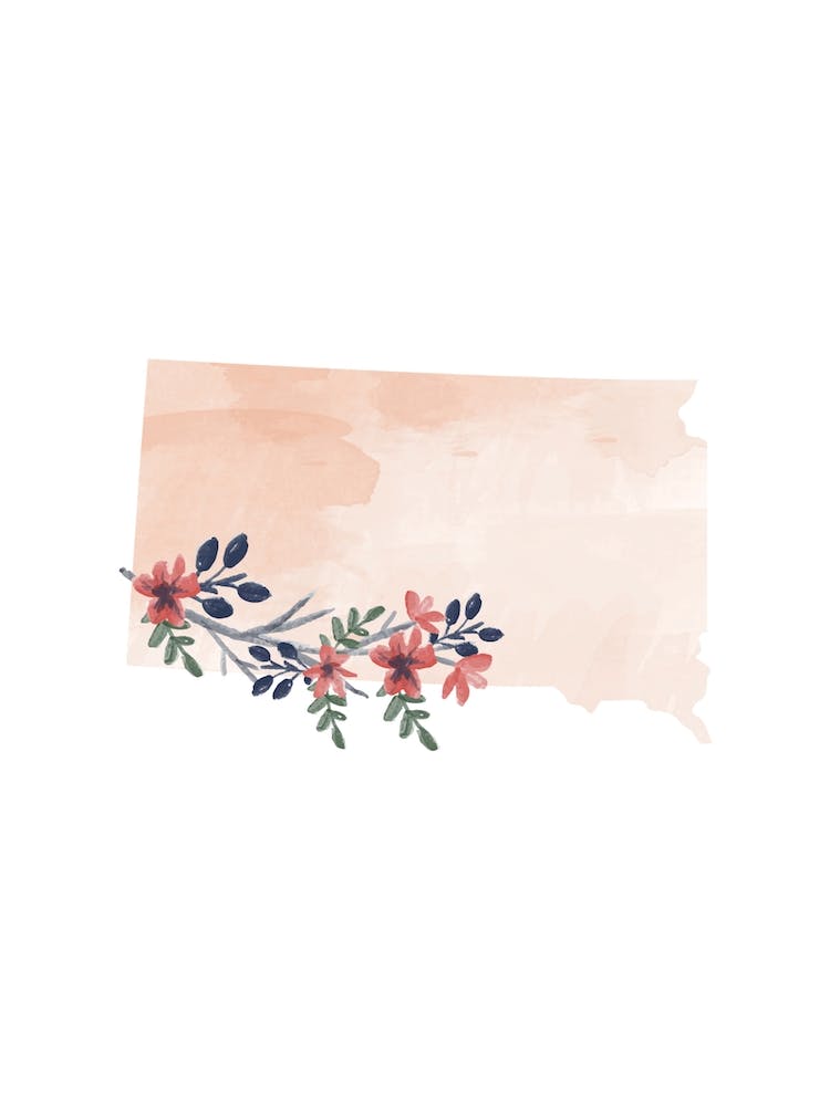 South Dakota Watercolor Floral State